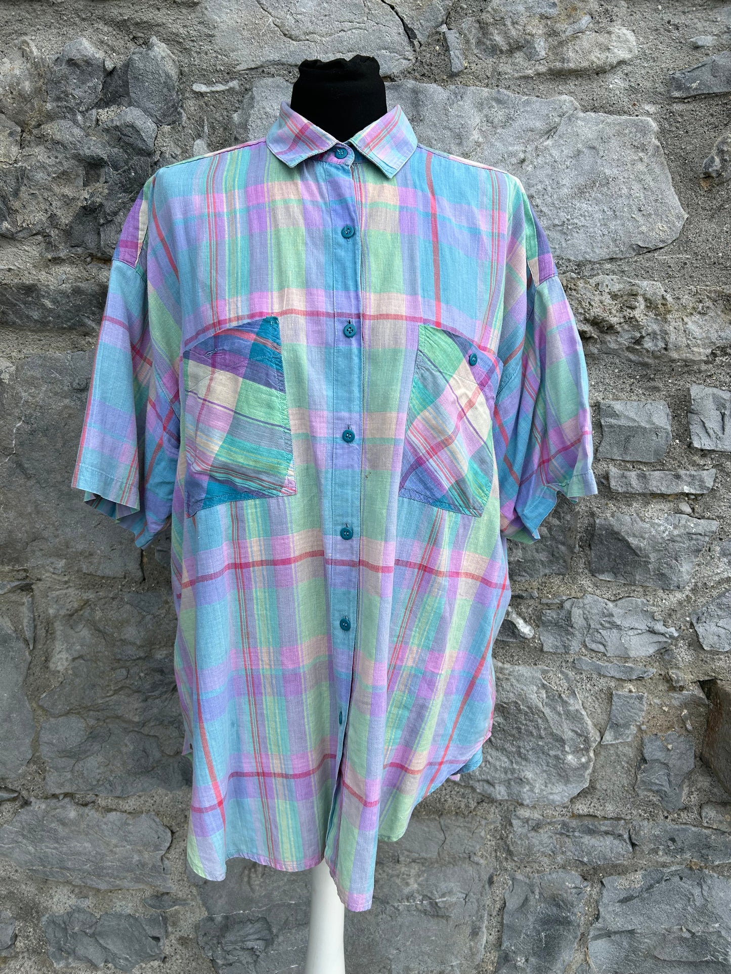 90s colourful check shirt Large