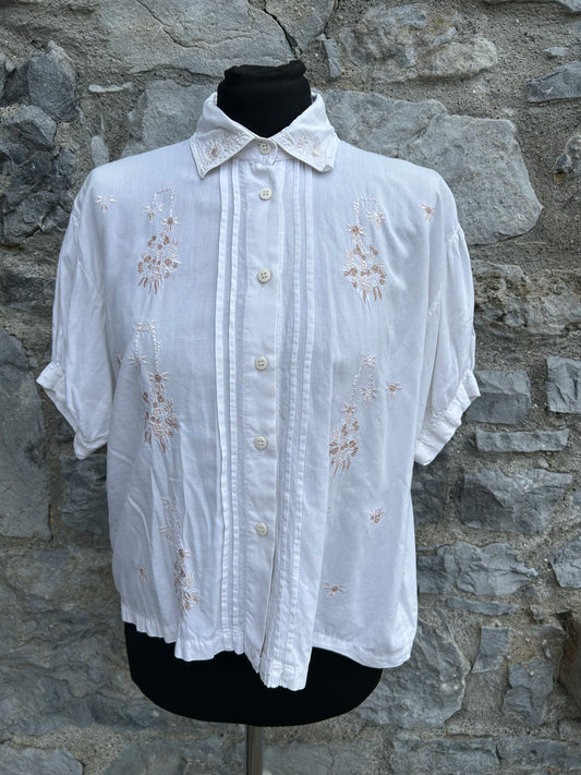 90s embroidered flowers blouse uk 14