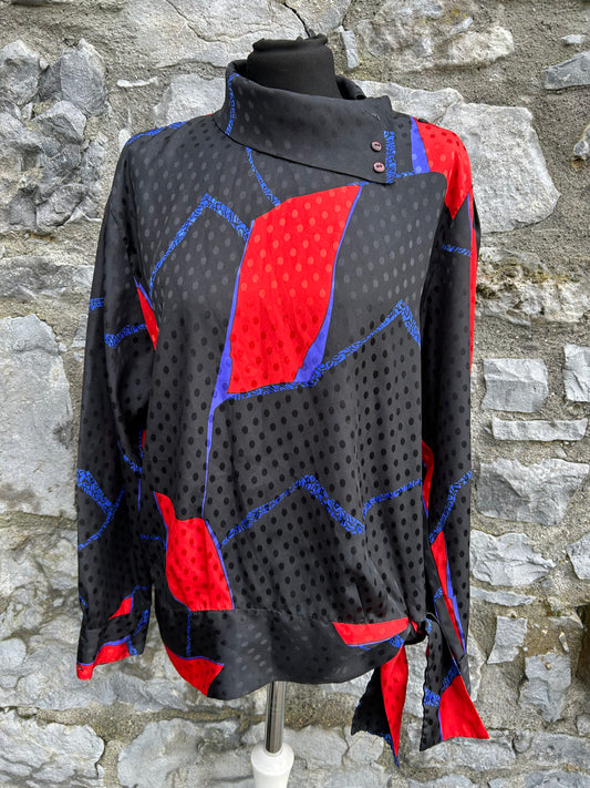 80s Red&black geometric blouse uk 12