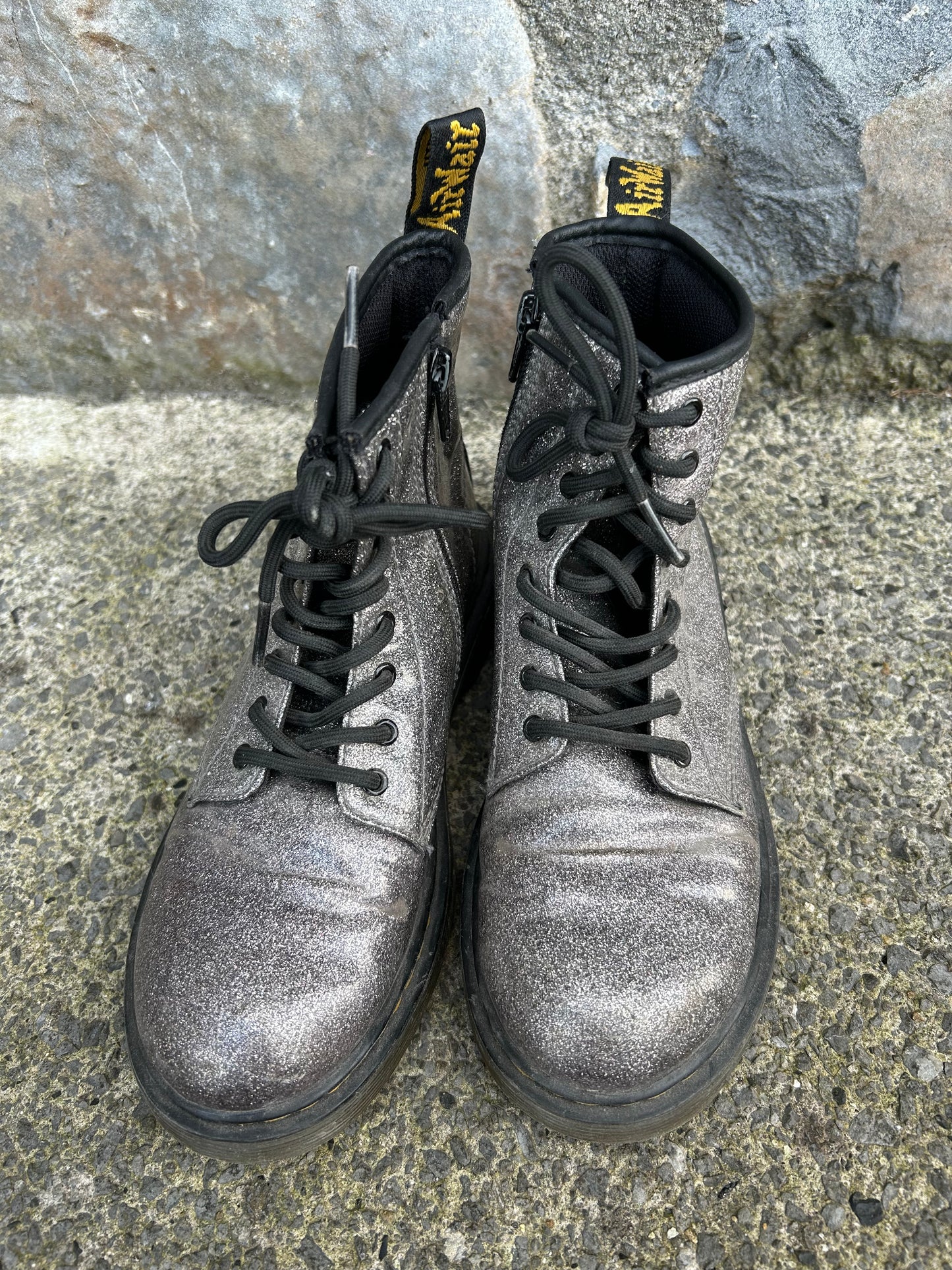Silver glitter patent boots  uk 2.5 (eu 35)