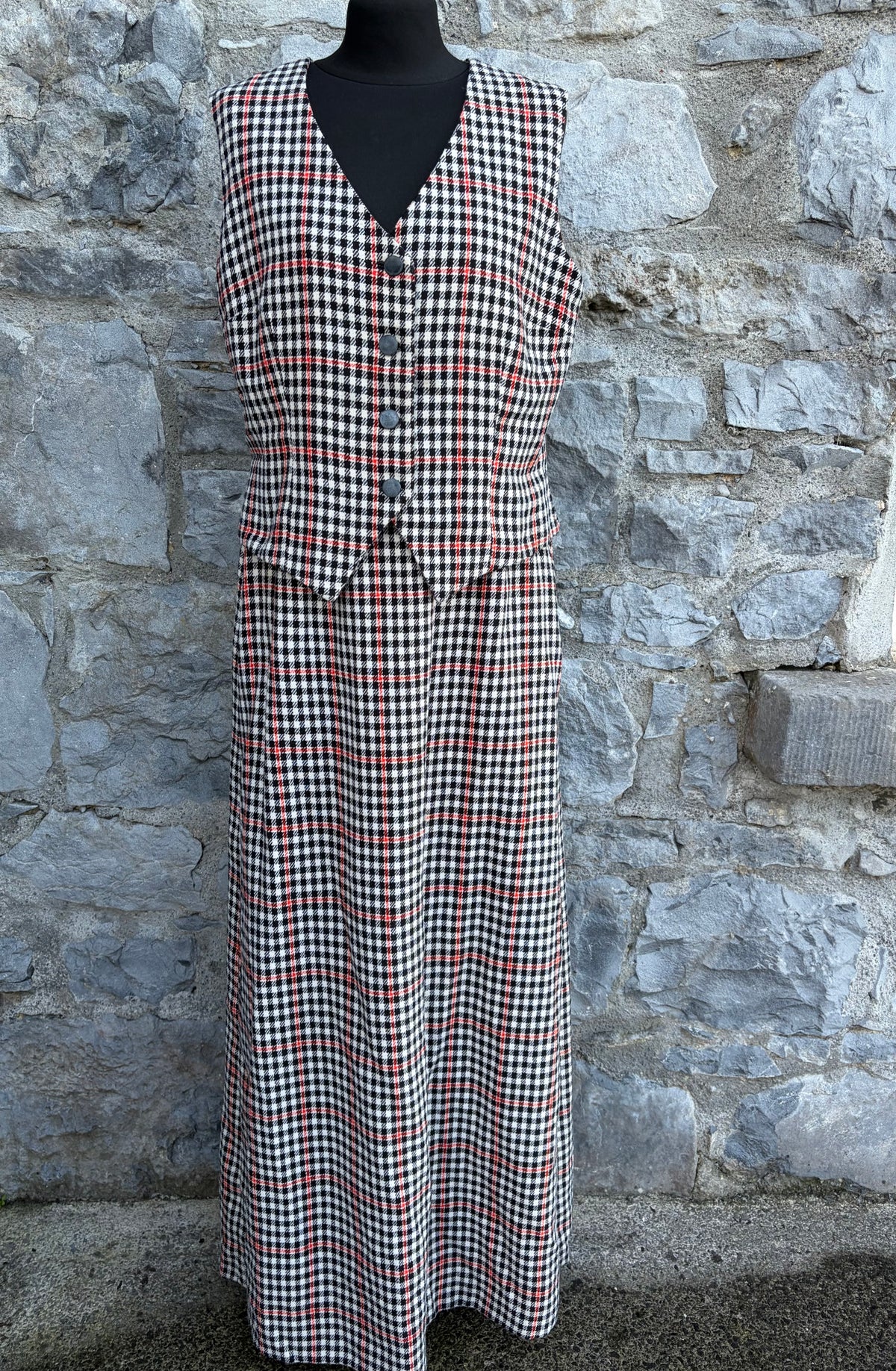 90s Black&white check waistcoat&skirt uk 10-12