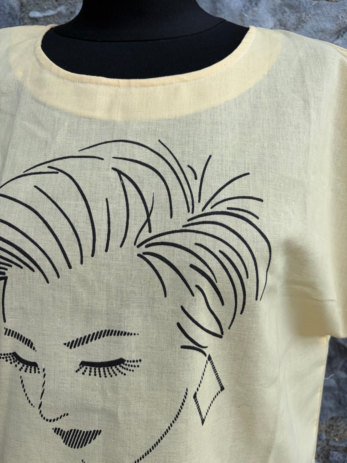 80s yellow lady print top uk 8-10