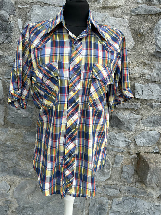 80s blue check shirt Small