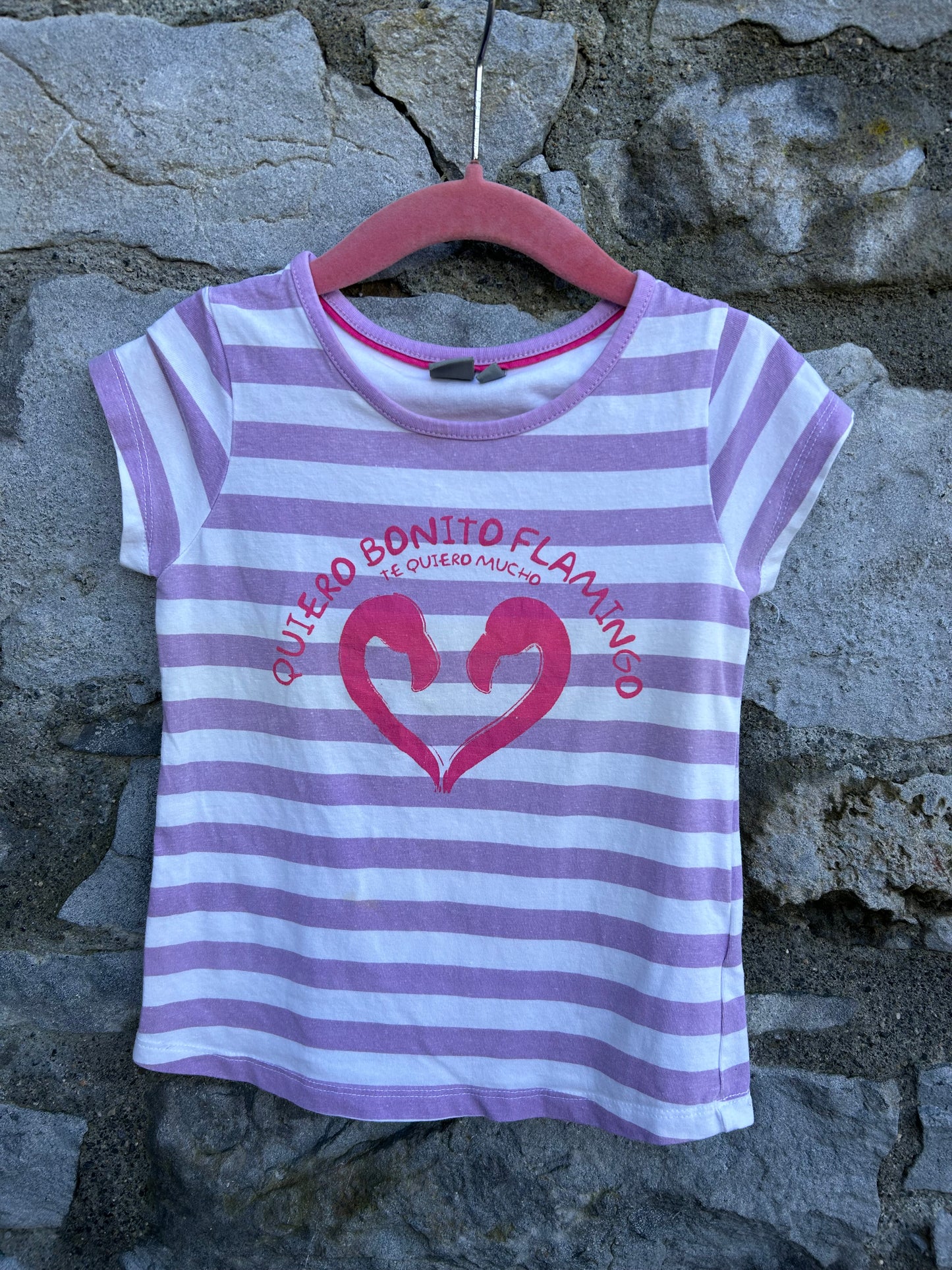 Flamingo heart stripy T-shirt   2y (92cm)