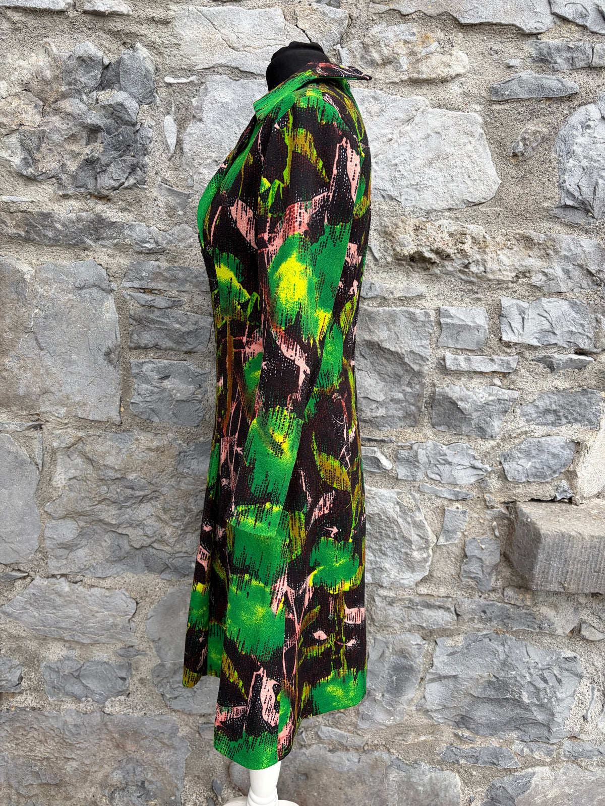 70s abstract green&brown dress uk 8