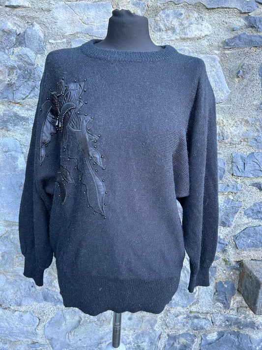 80s black flower jumper uk 12-14