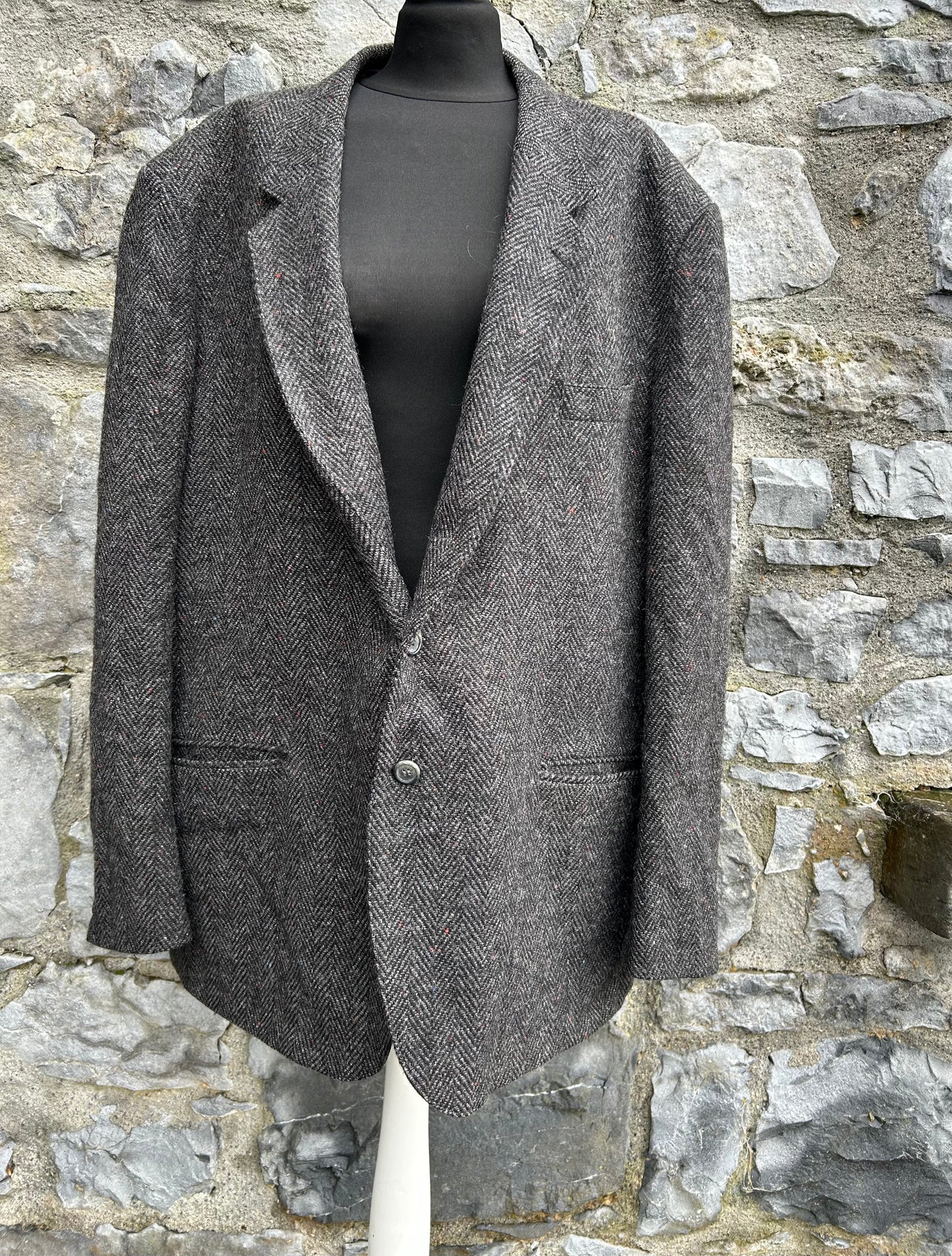 90s grey tweed herringbone jacket XL