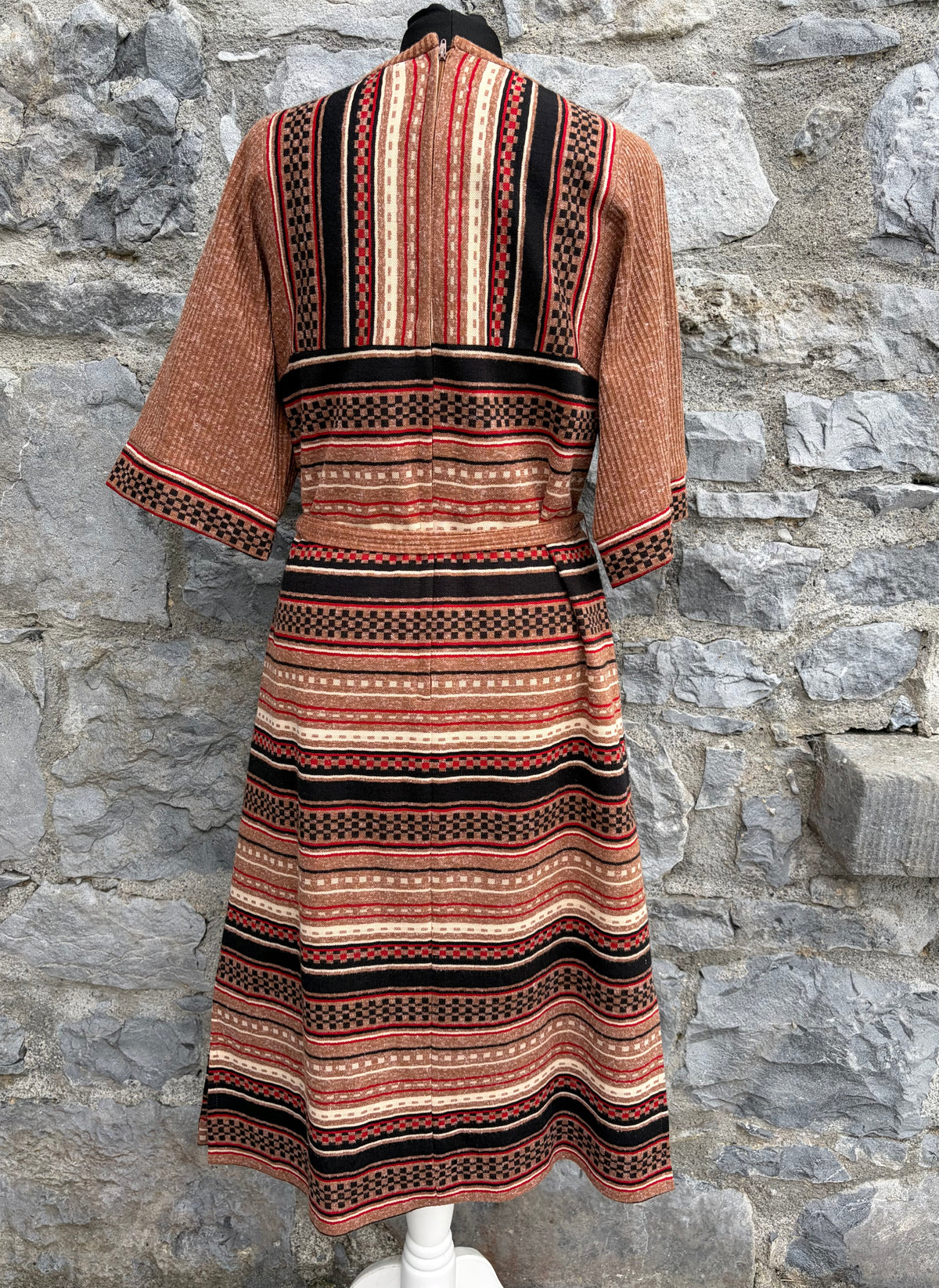 70s brown stripy dress uk 10-12
