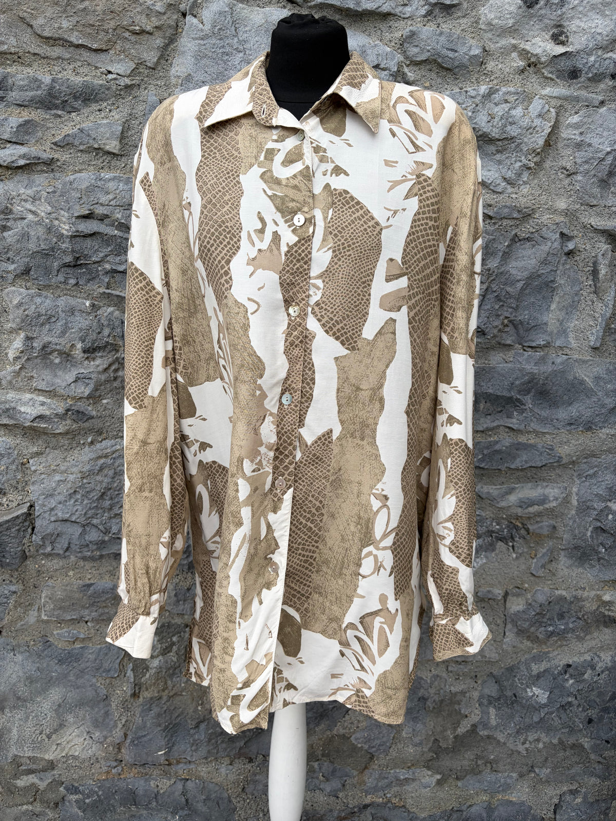 80s cream&beige patterned shirt uk 16-18