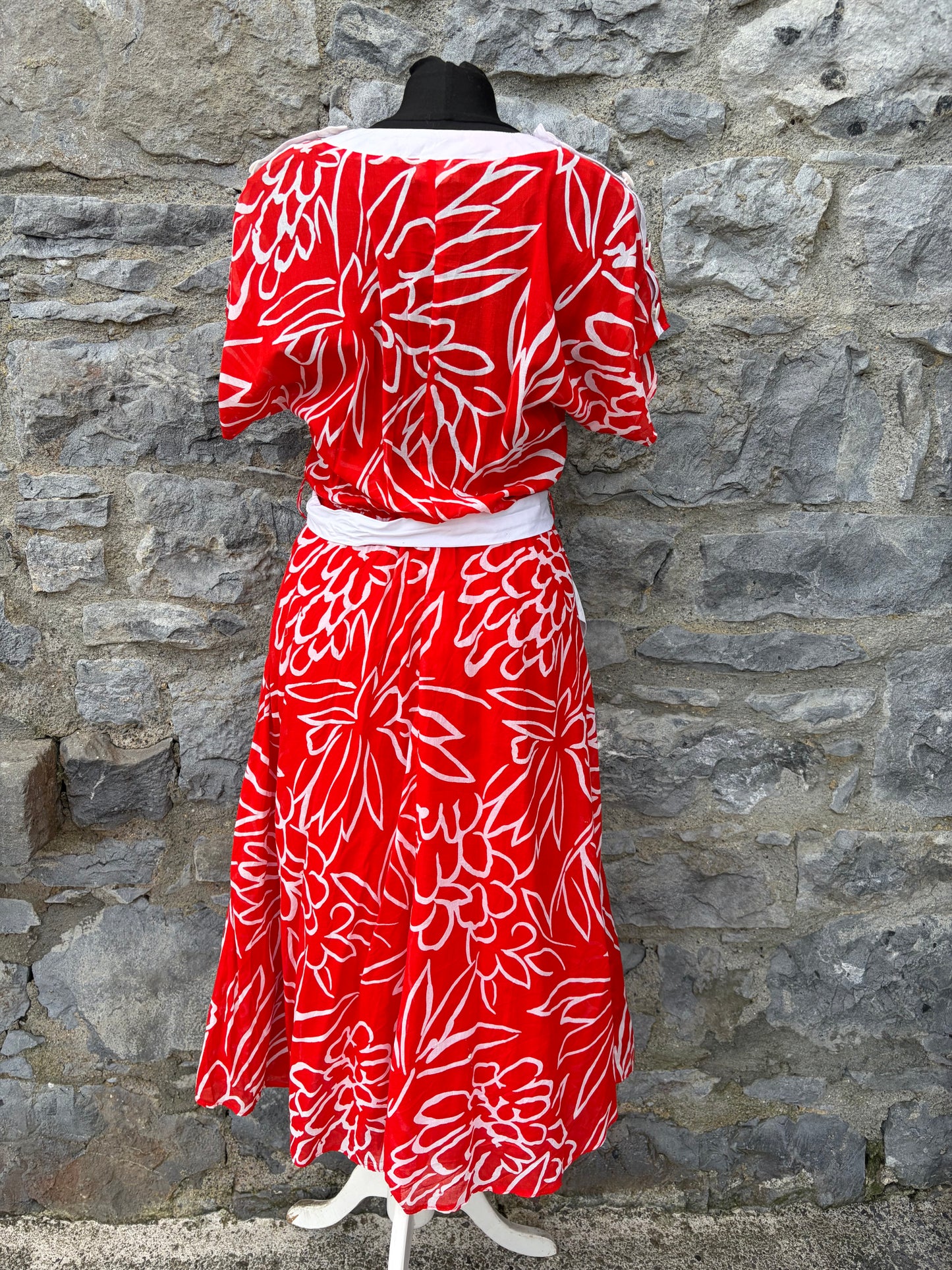 80s red abstract sheer dress uk 6
