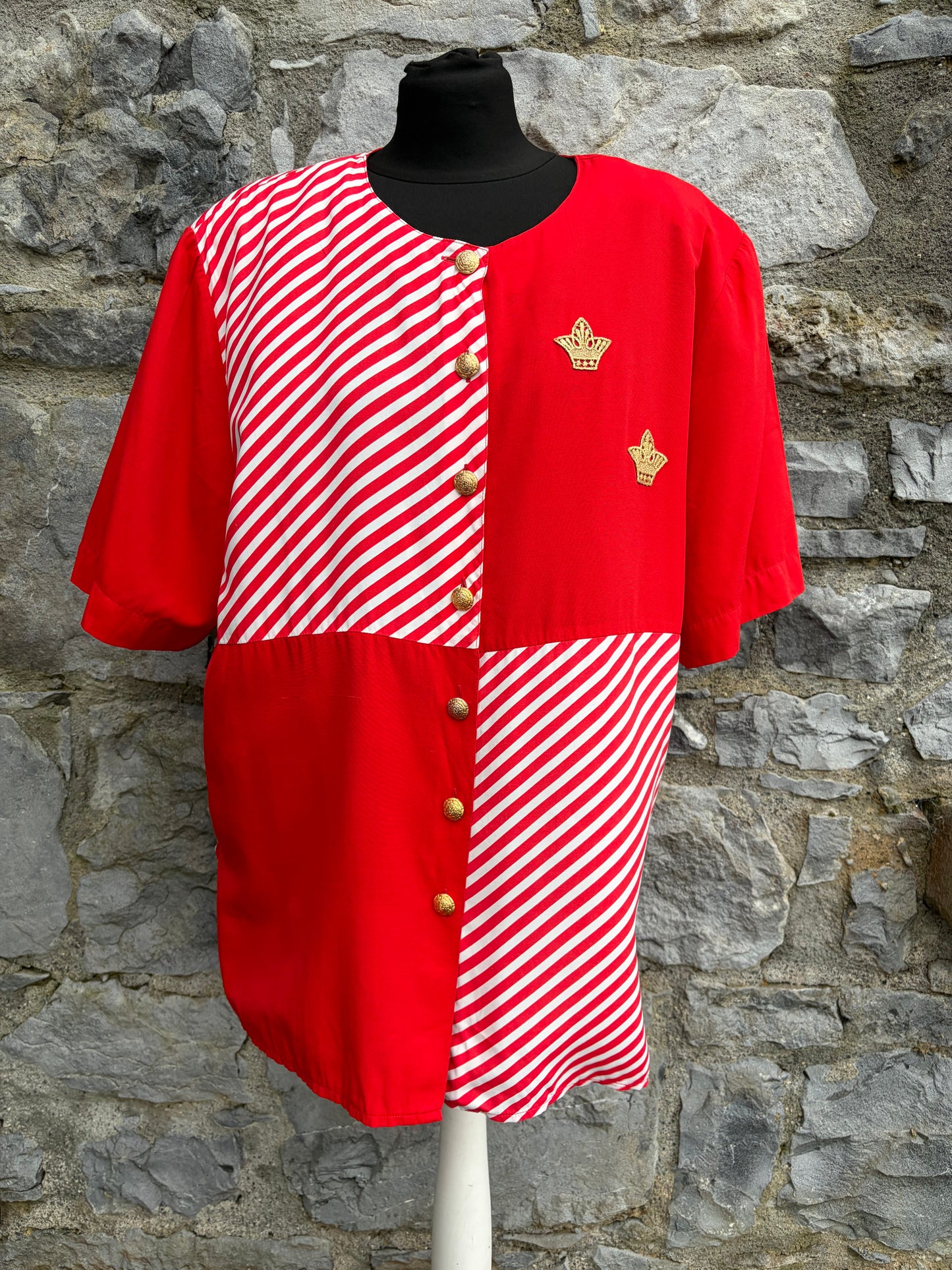 80s red&stripy blouse uk 14-16