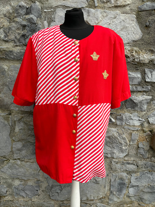 80s red&stripy blouse uk 14-16