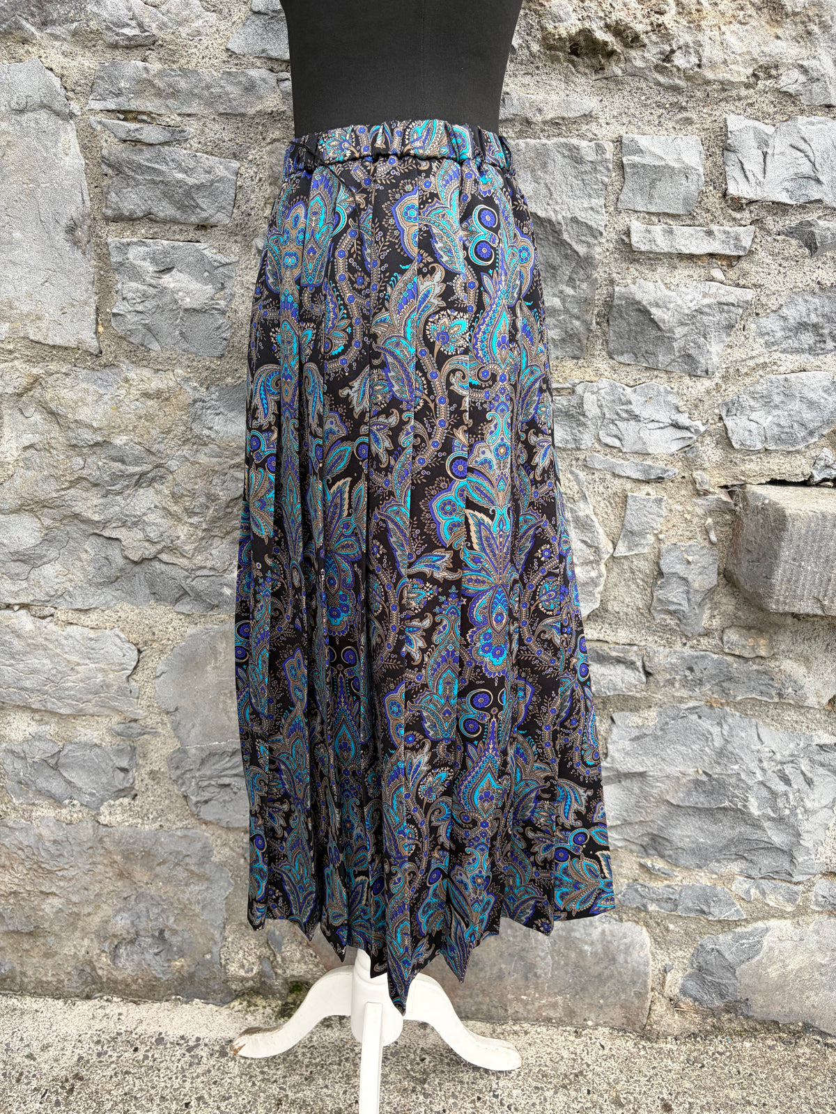 80s teal&black Paisley skirt uk 8-10