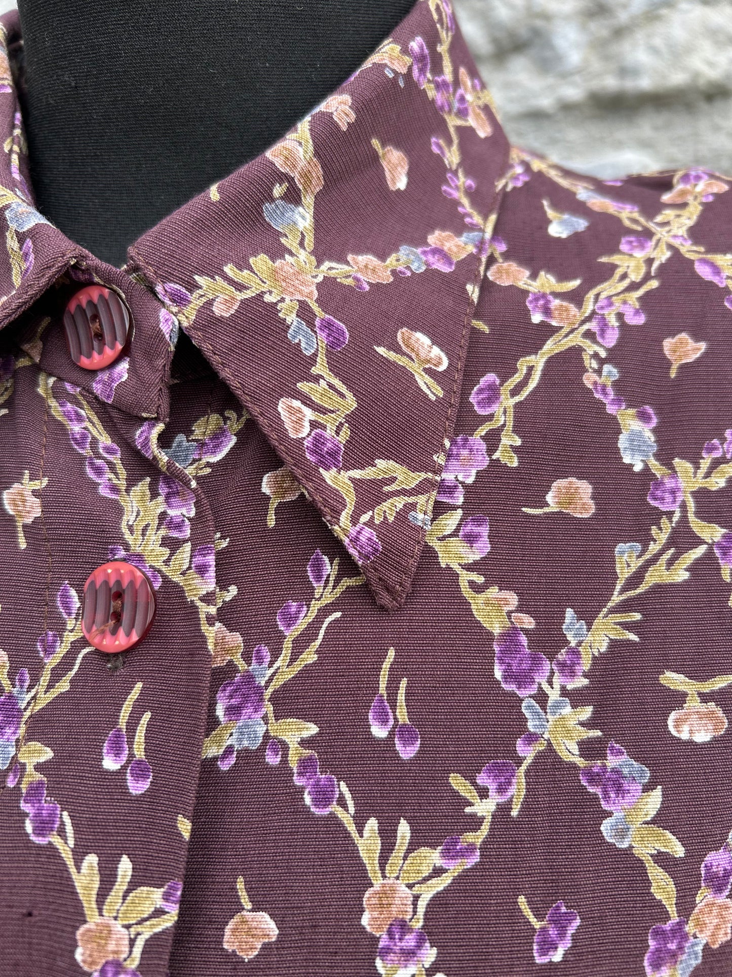 90s brown diamond flowers shirt uk 14-16