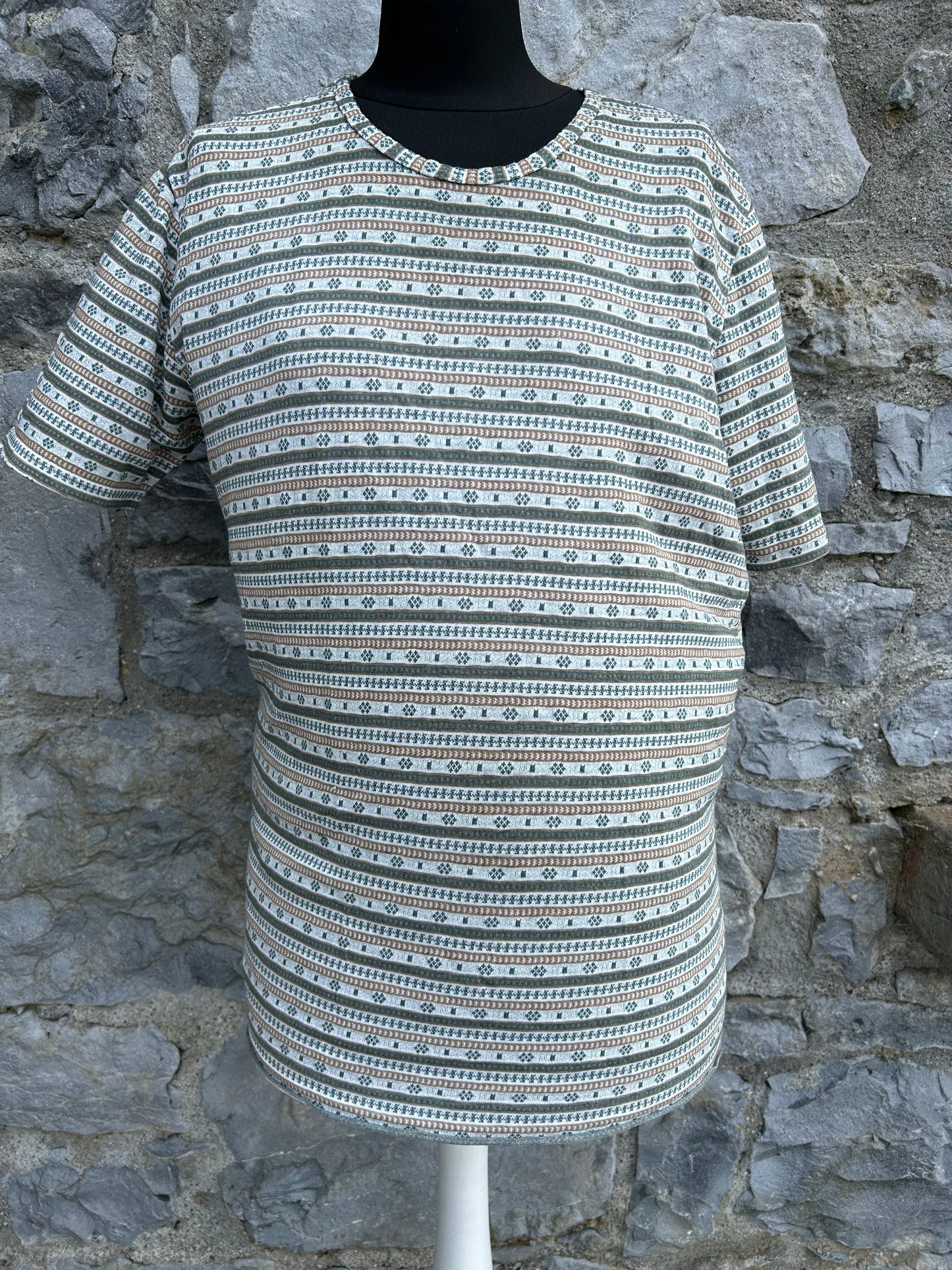 90s khaki stripy T-shirt M/L