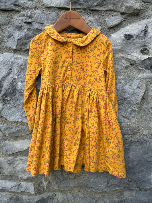 Tiny Flowers mustard dress  12-18m (80-86cm)