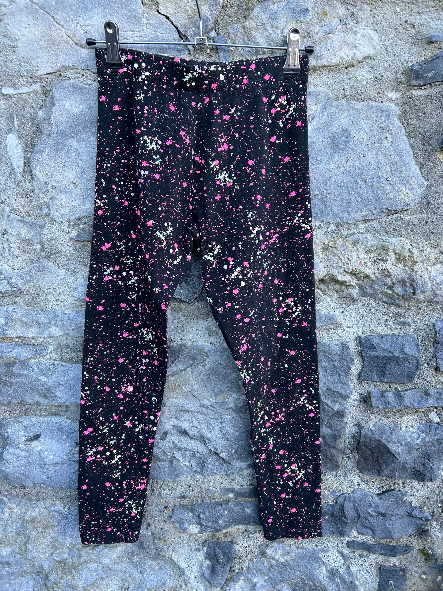 Pink splash black leggings  11y (146cm)