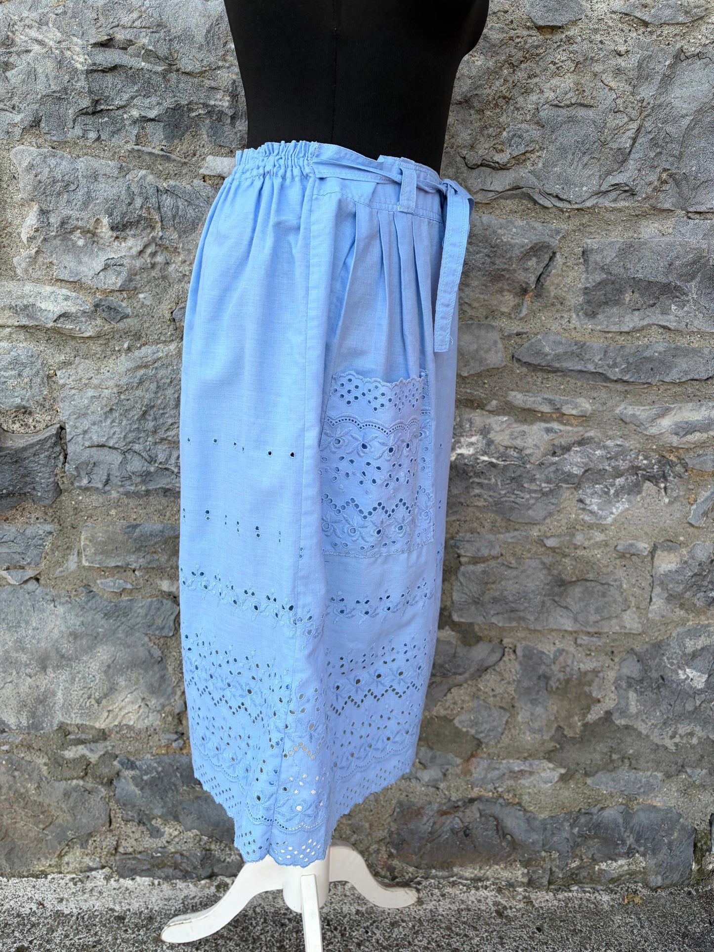 80s blue broderie skirt uk 10-12