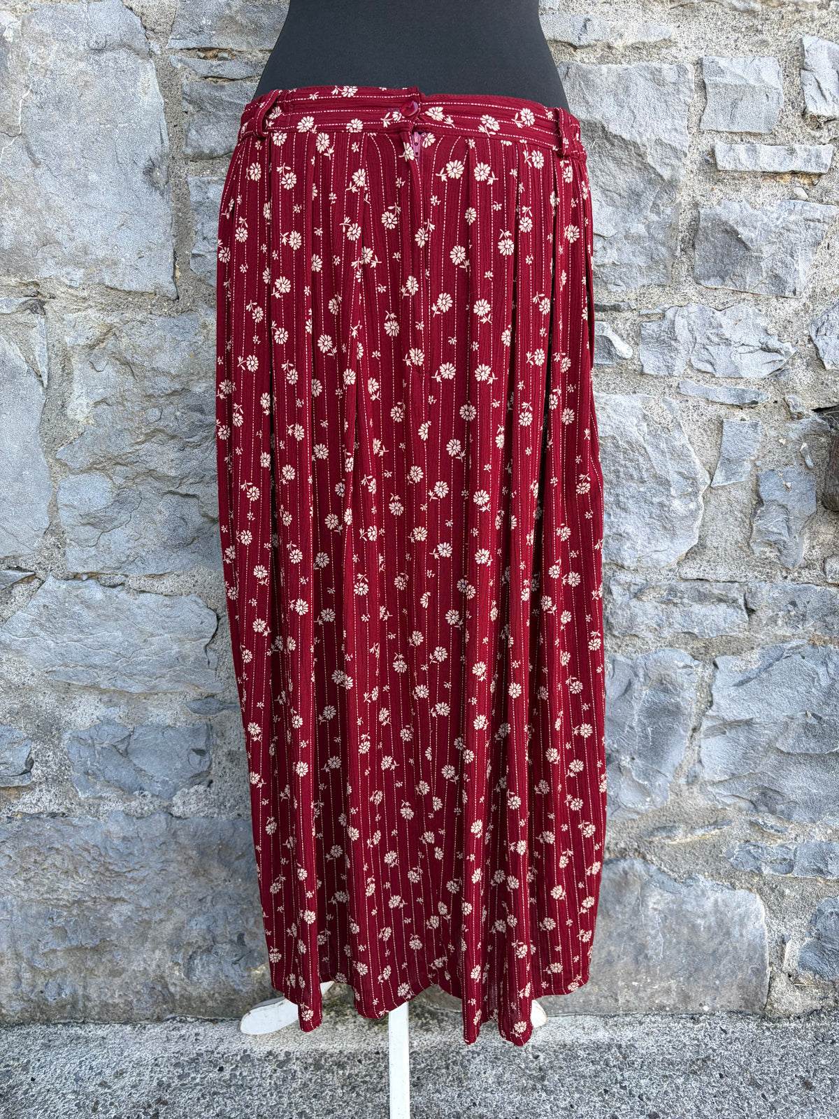 90s maroon floral button up skirt uk 14