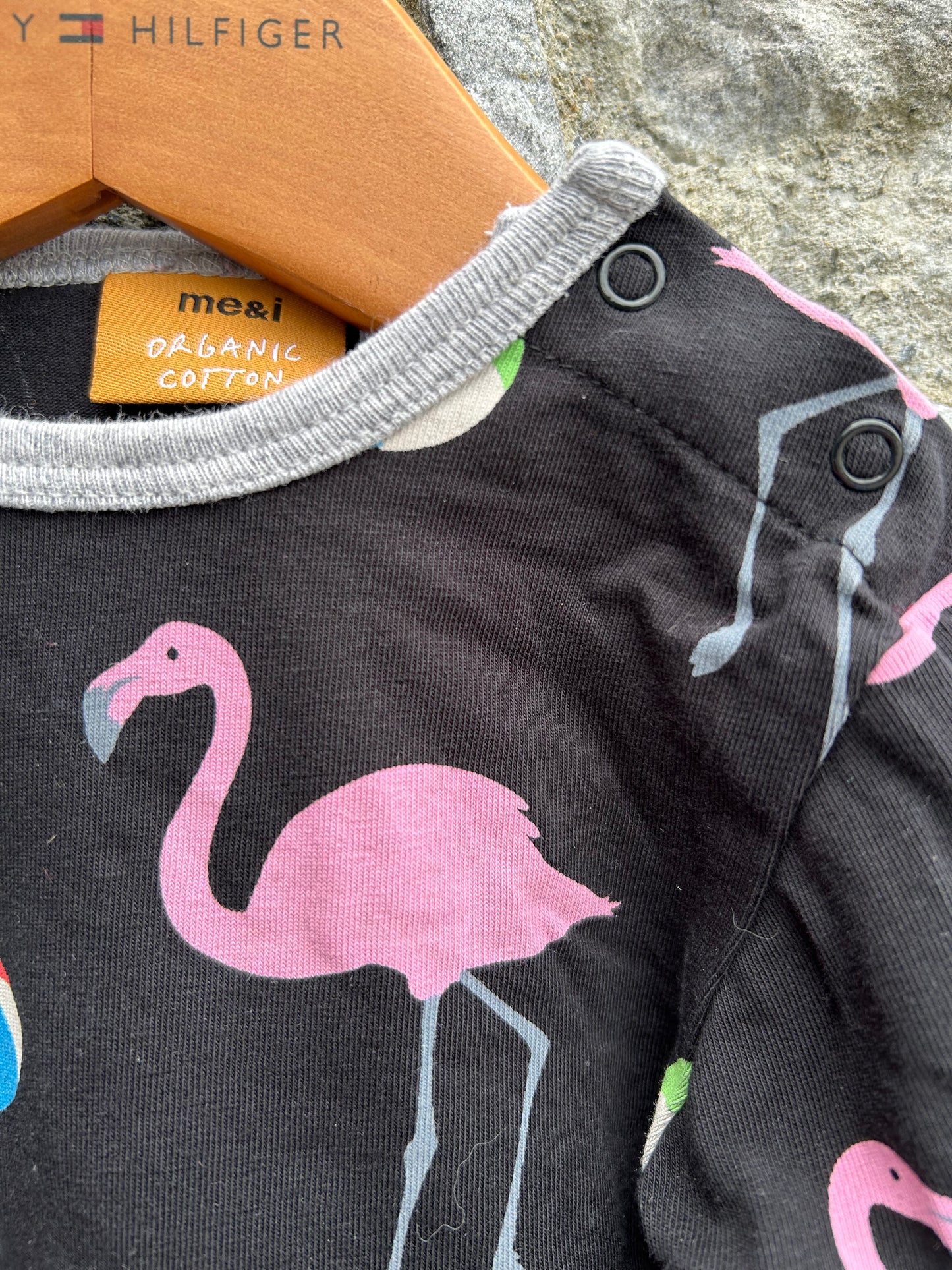 Pink Flamingo black vest   9-12m (74-80cm)