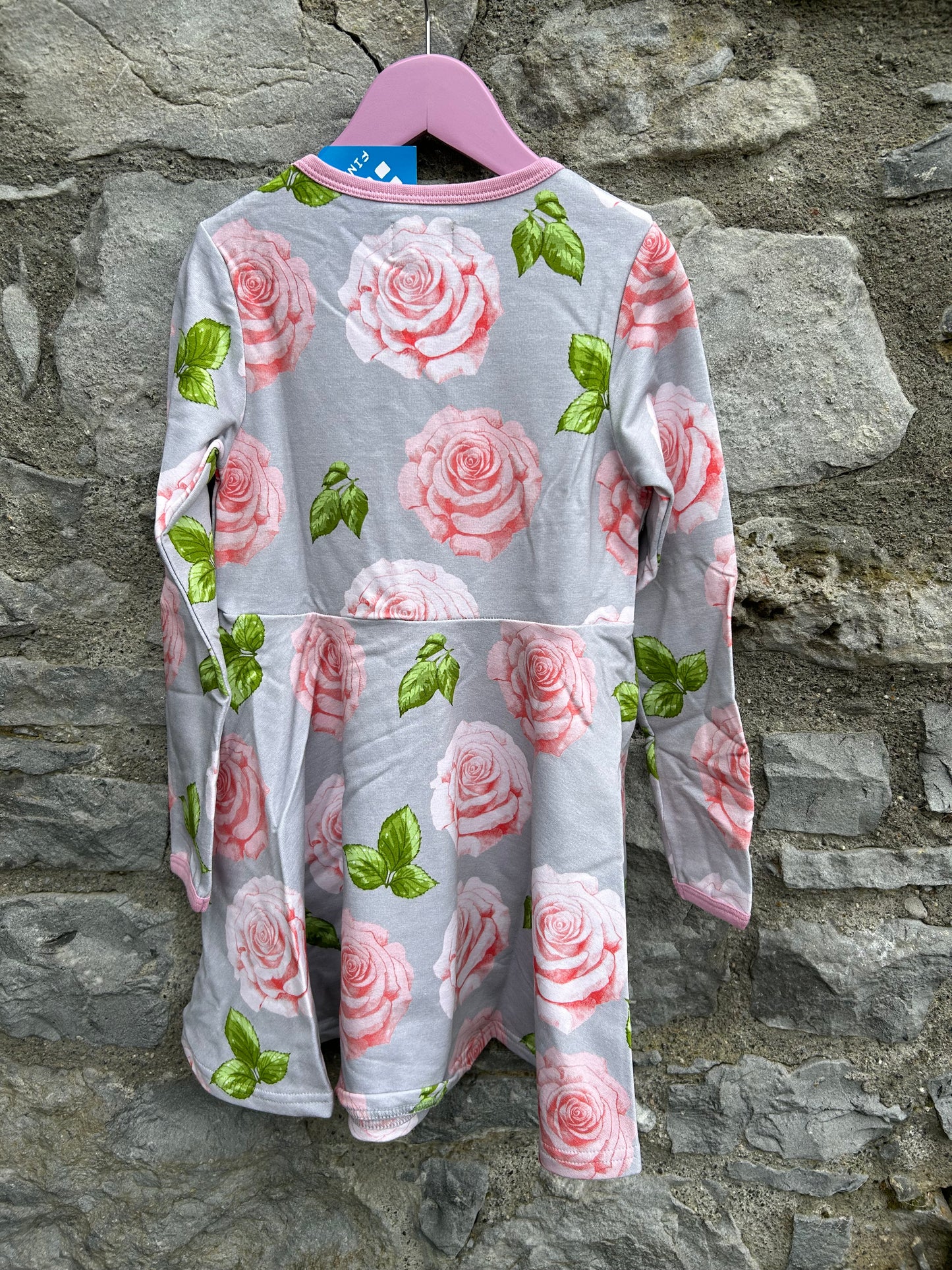 Pink roses grey dress  7y (122cm)