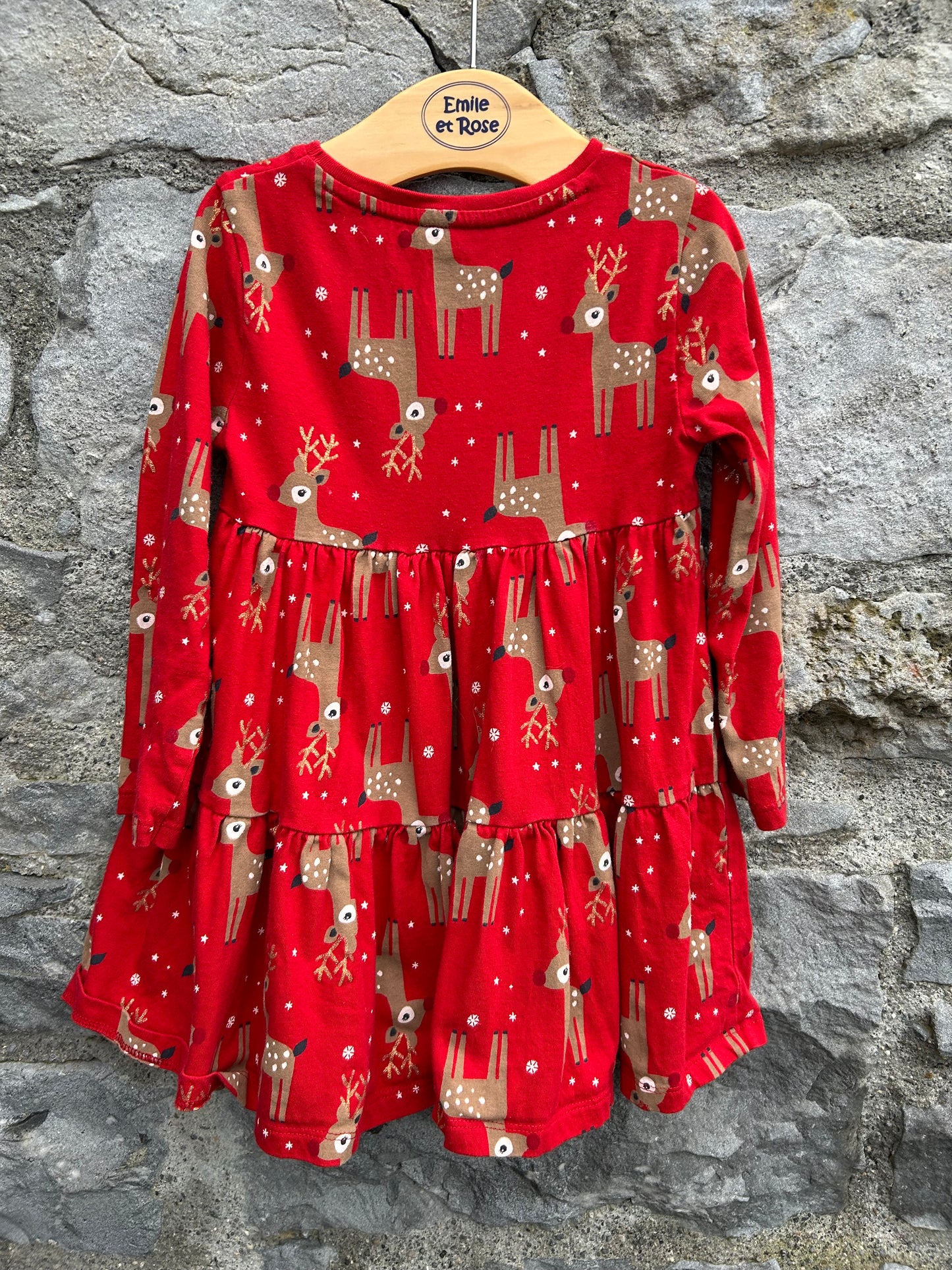 Reindeer red tiered dress 3-4y (98-104cm)