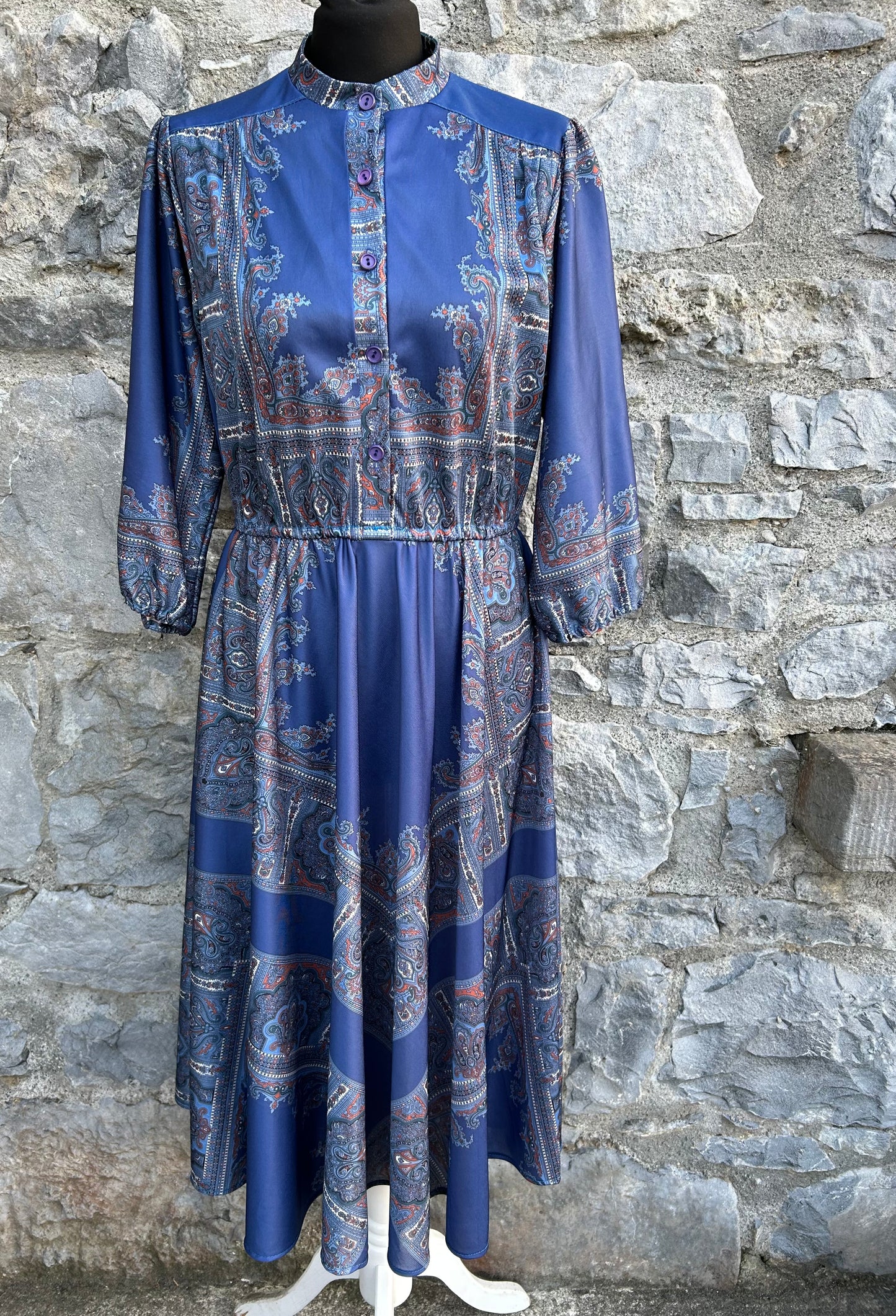 80s blue paisley dress uk 12