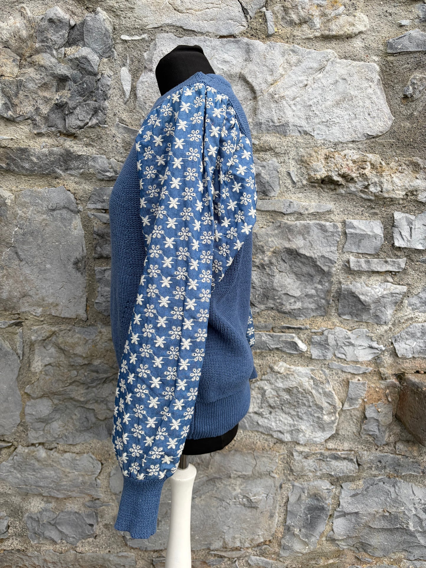 Blue knit sweater with floral denim sleeves uk 12