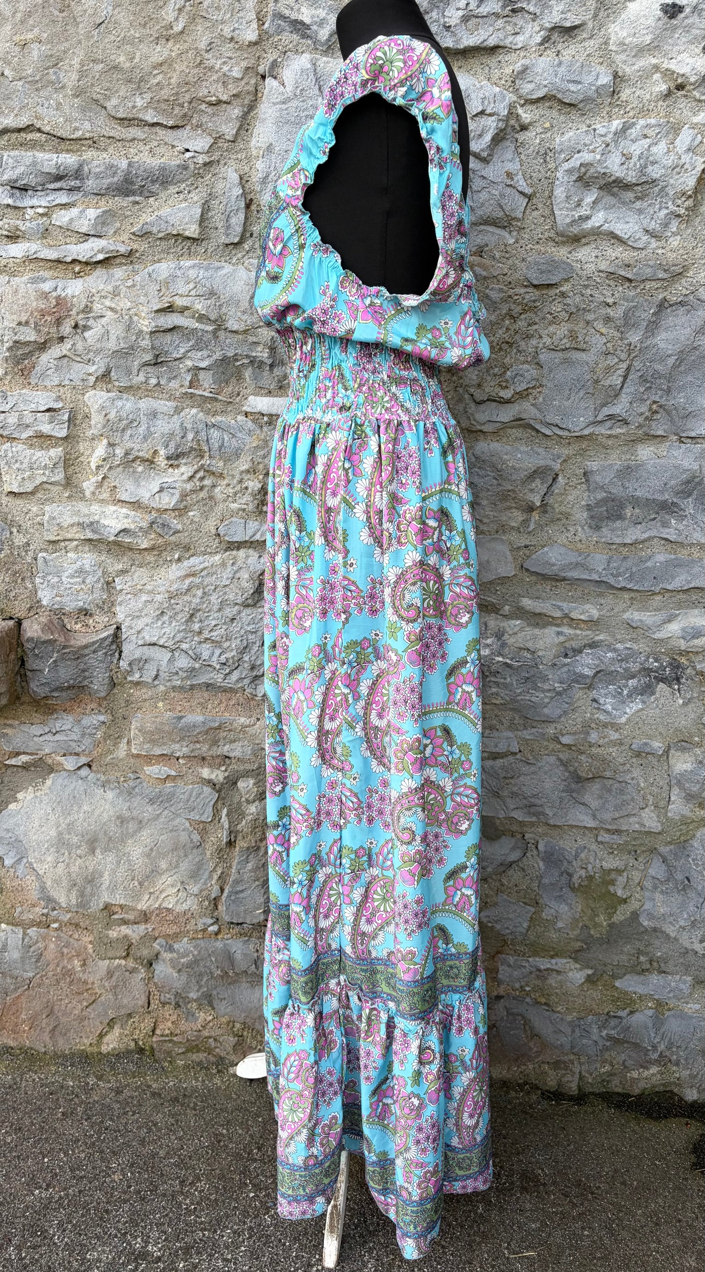 Blue floral maxi silk dress 10-12