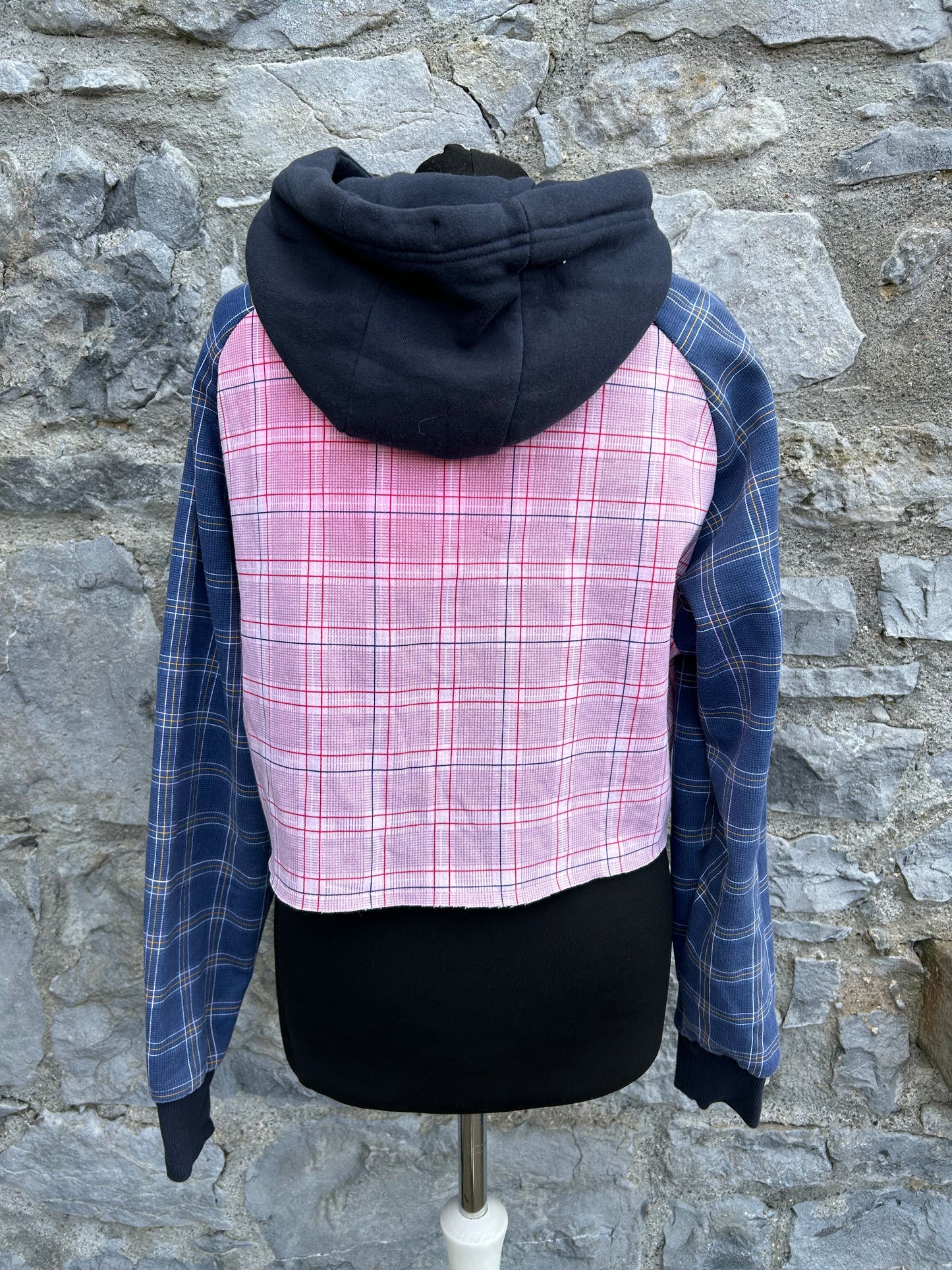 Pink&navy check cropped hoodie uk 8-10