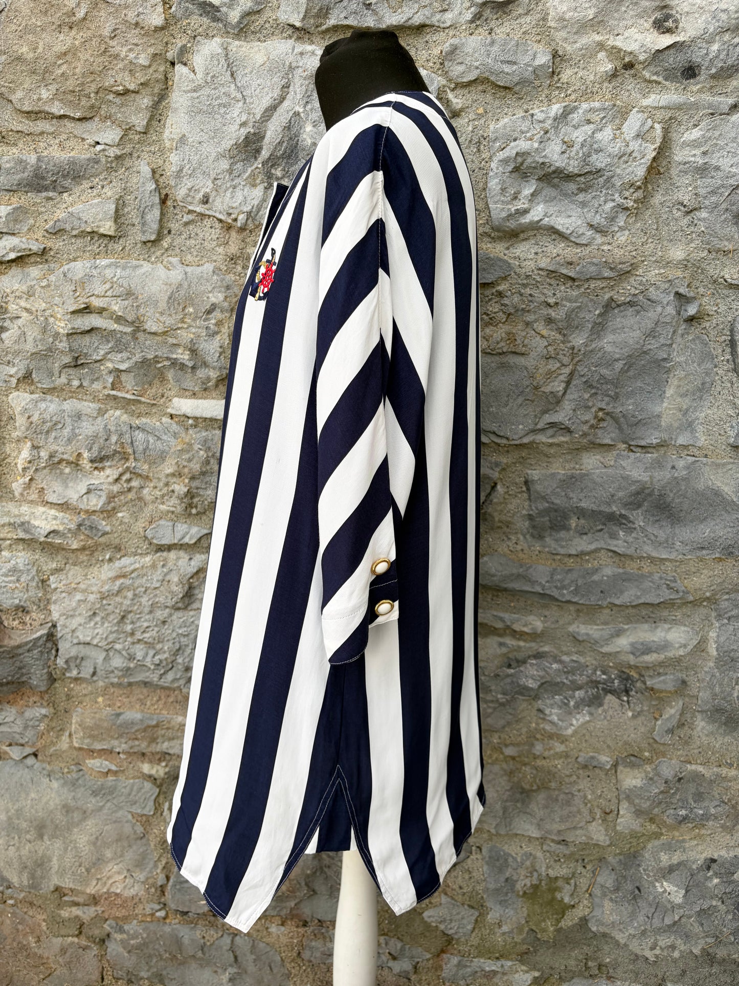 80s stripy navy long top uk 12