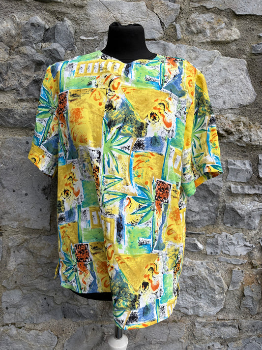 80s yellow abstract patchwork top uk 8-10