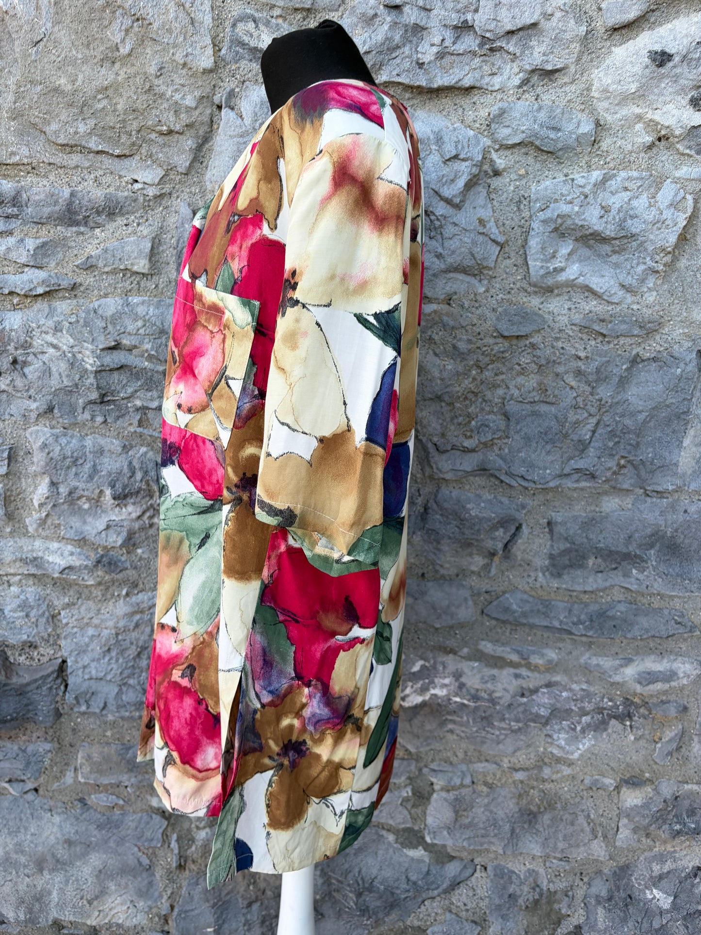 80s pink&brown flowers blouse uk 14