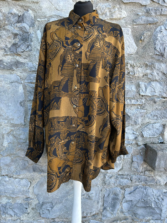 80s medieval print brown shirt Medium