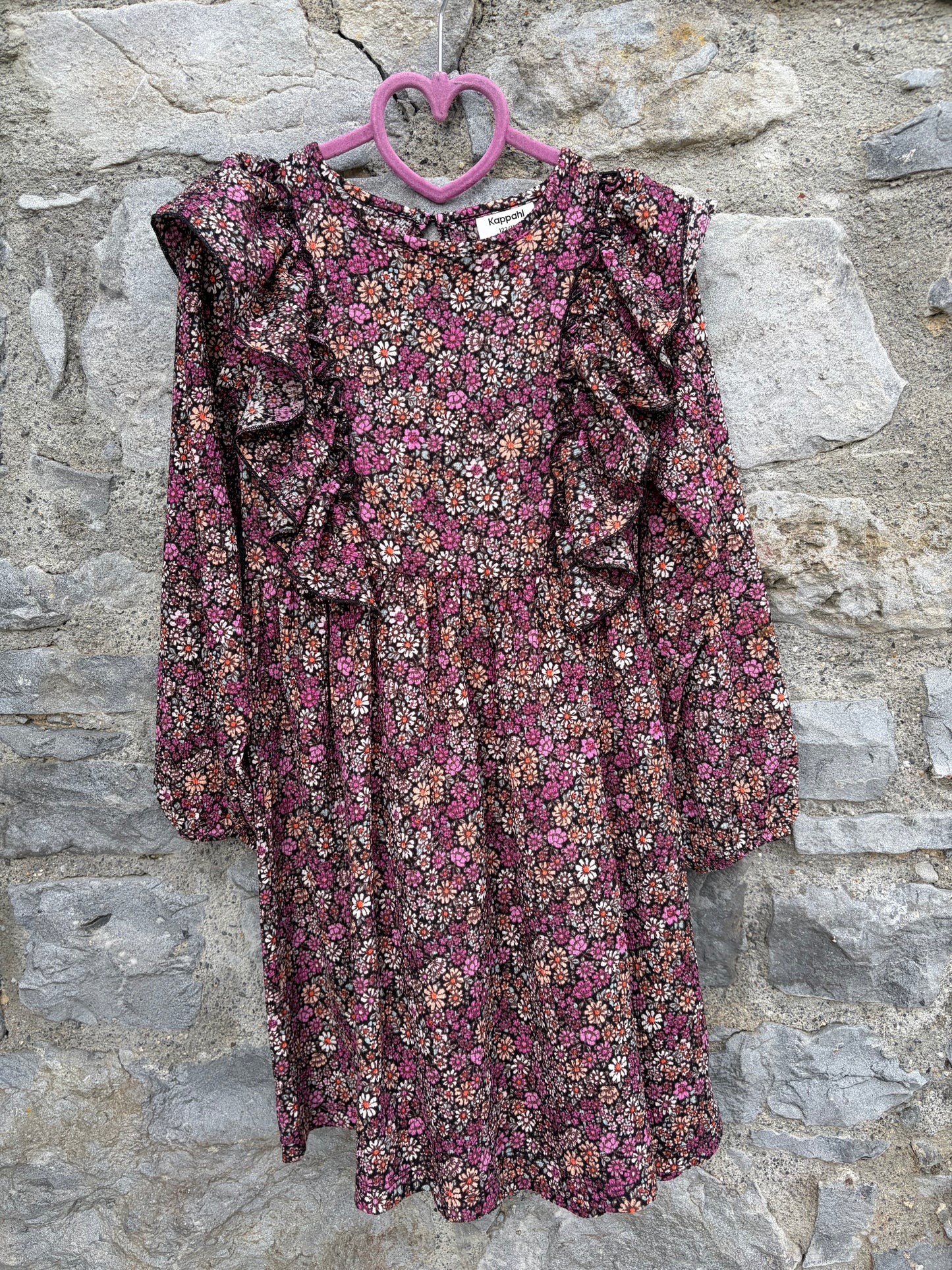 Pink floral ruffled dress  7-8y (122-128cm)