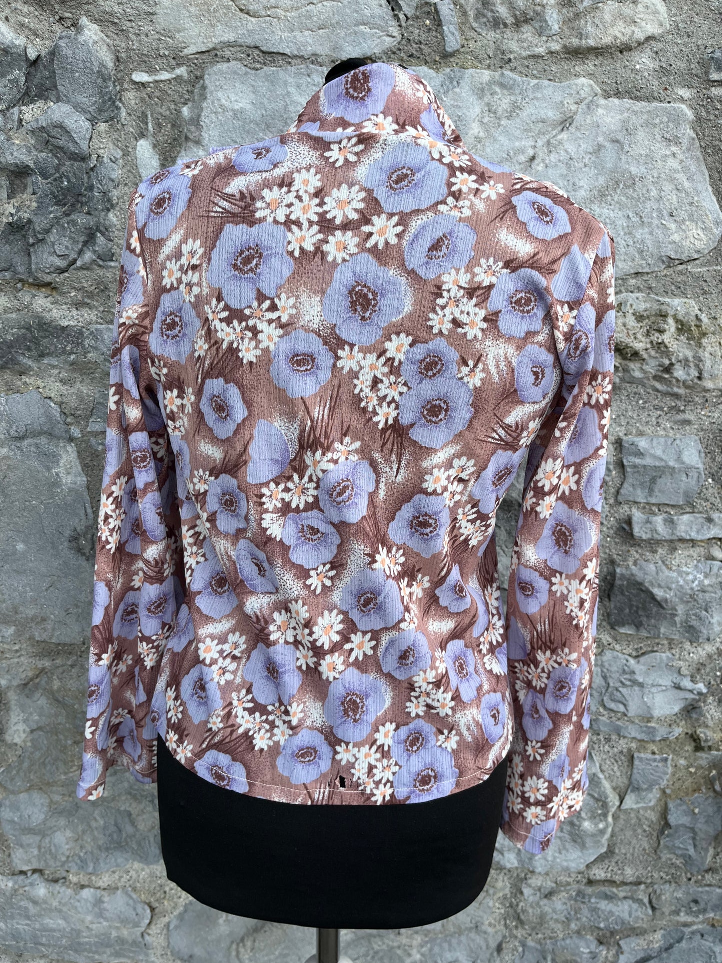 80s floral brown top uk 8-10