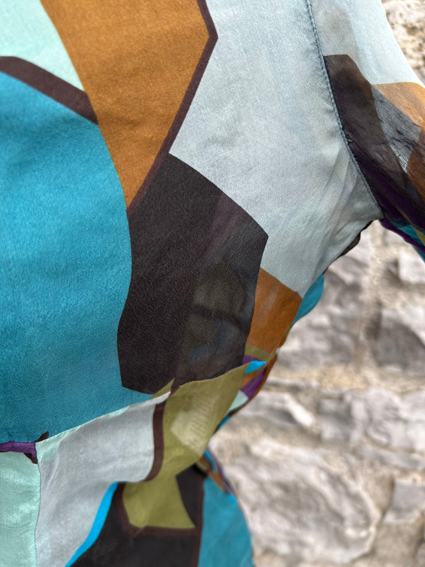 Geometric teal silk blouse uk 10