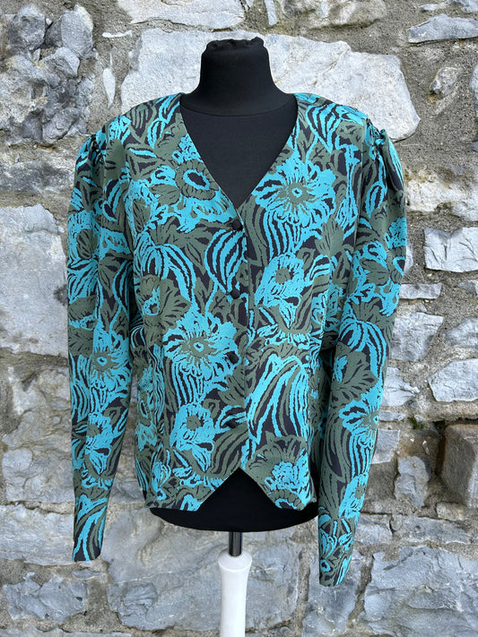 80s teal flowers blouse uk 12