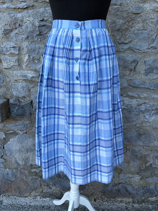 80s blue check skirt uk 6-8
