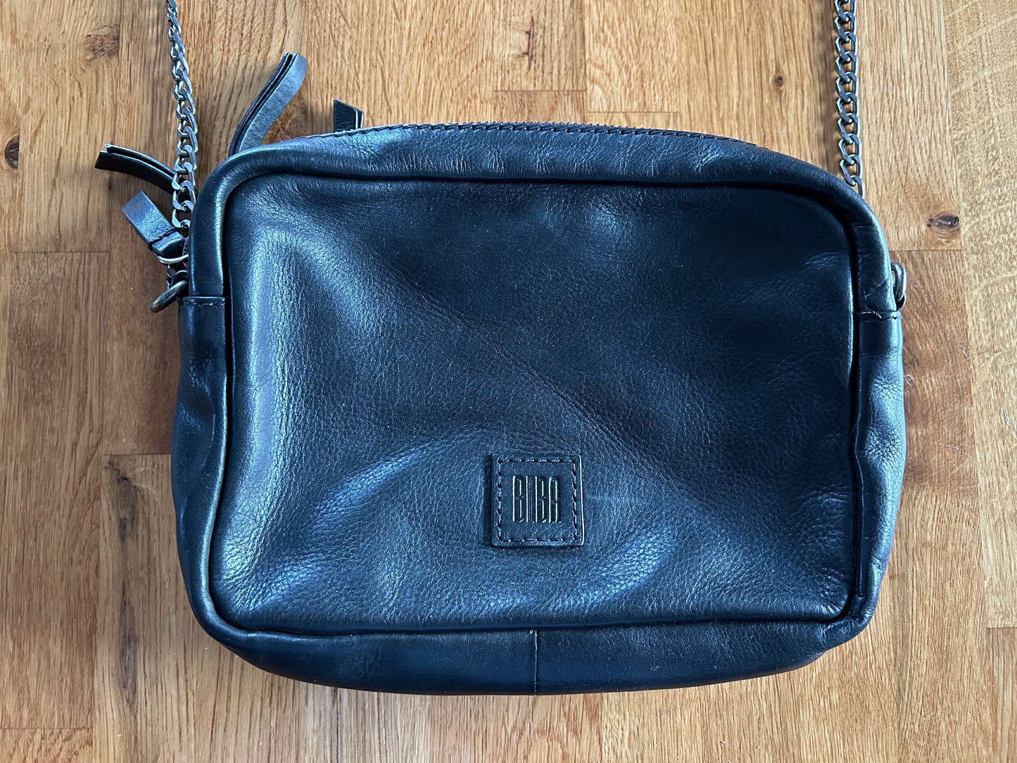 Black leather crossbody bag