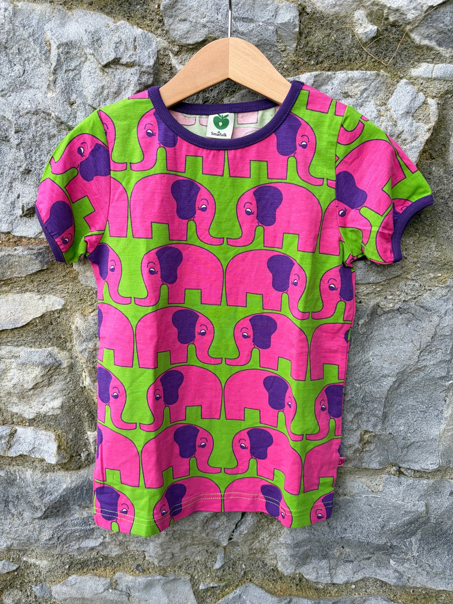 Pink elephants green T-shirt 3-4y (98-104cm)