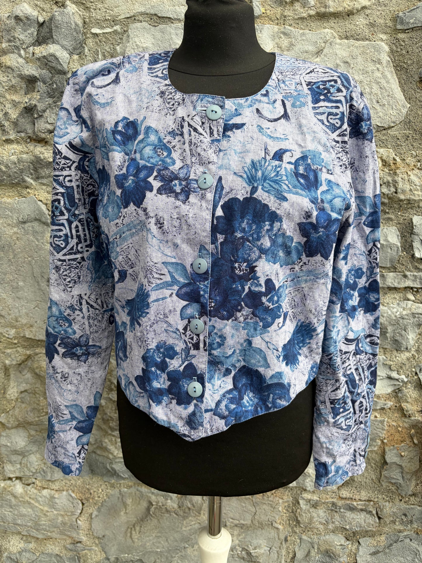 80s blue flowers jacket uk 10