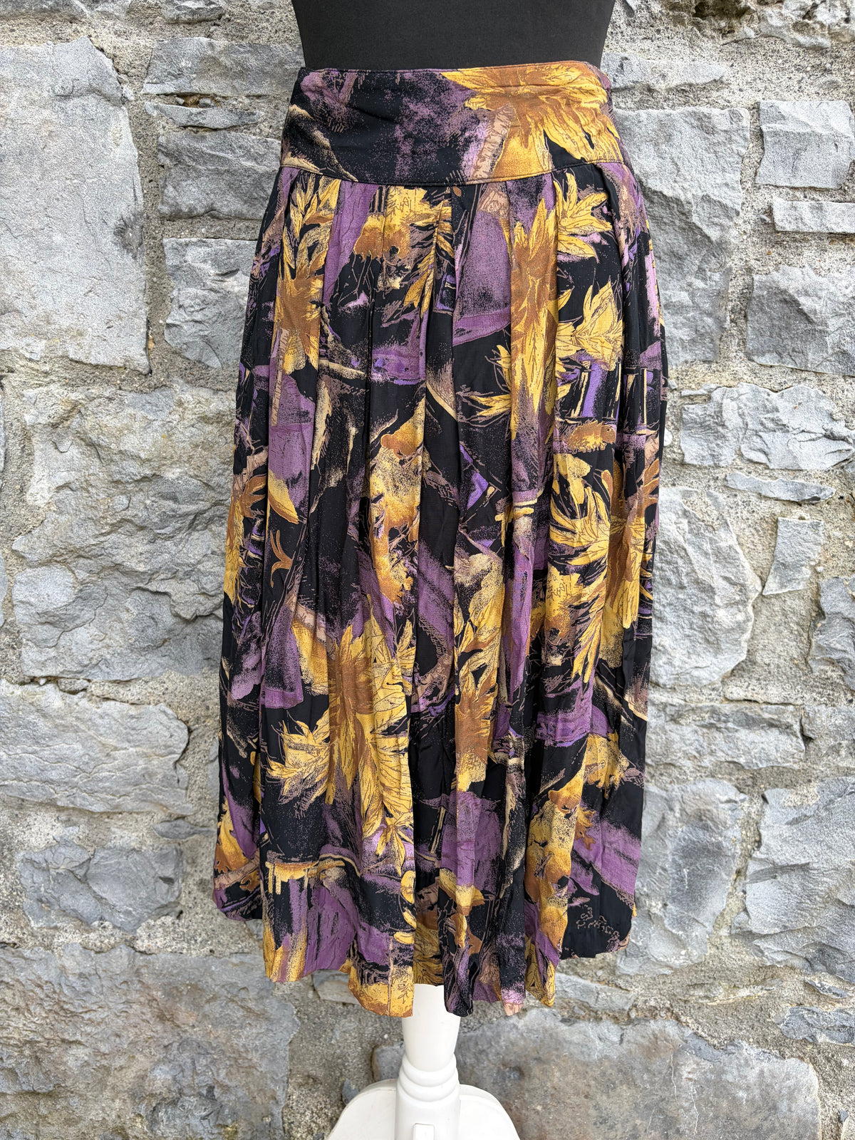 80s purple&yellow abstract floral skirt