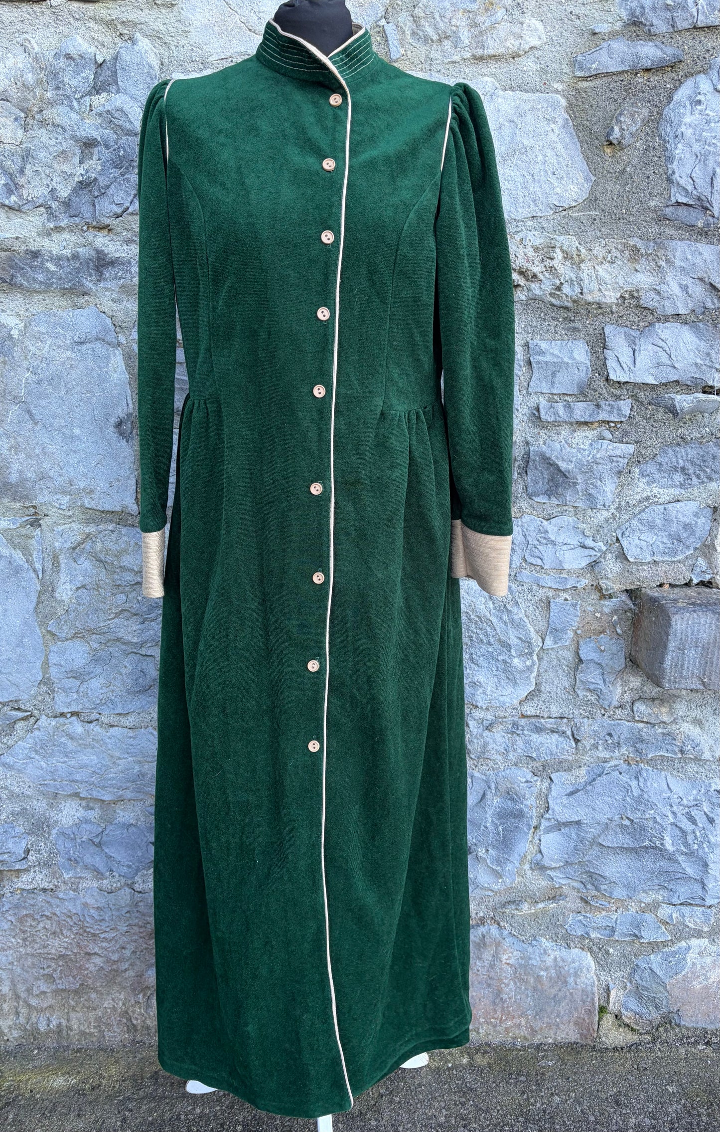 80s Green velvet coat dress uk 12
