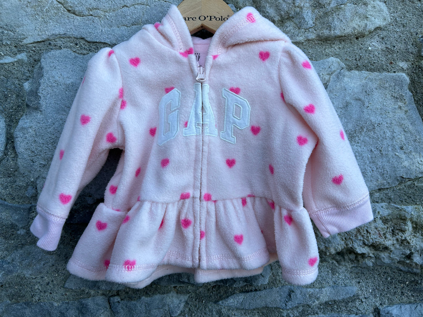 Pink hearts fleece hoodie  3-6m (62-68cm)