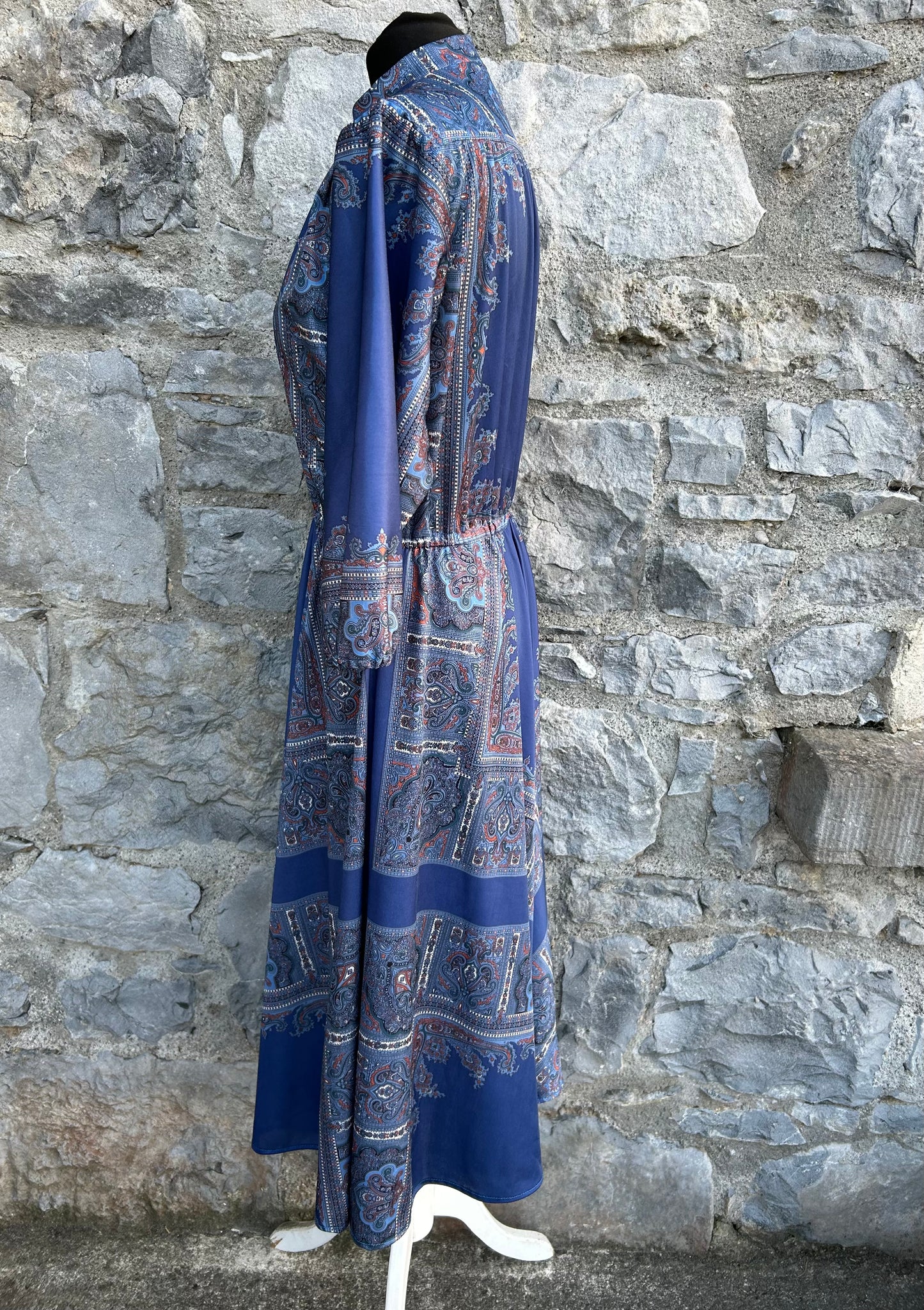 80s blue paisley dress uk 12