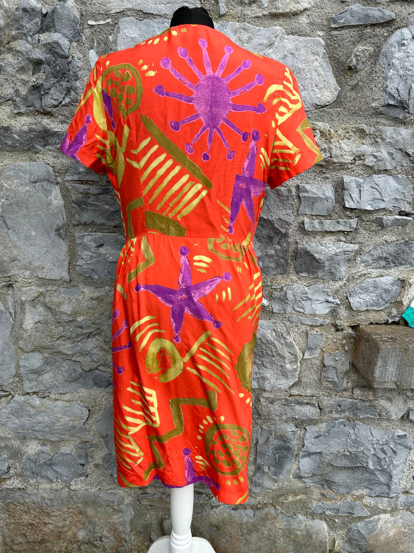 80s abstract orange dress uk 8-10