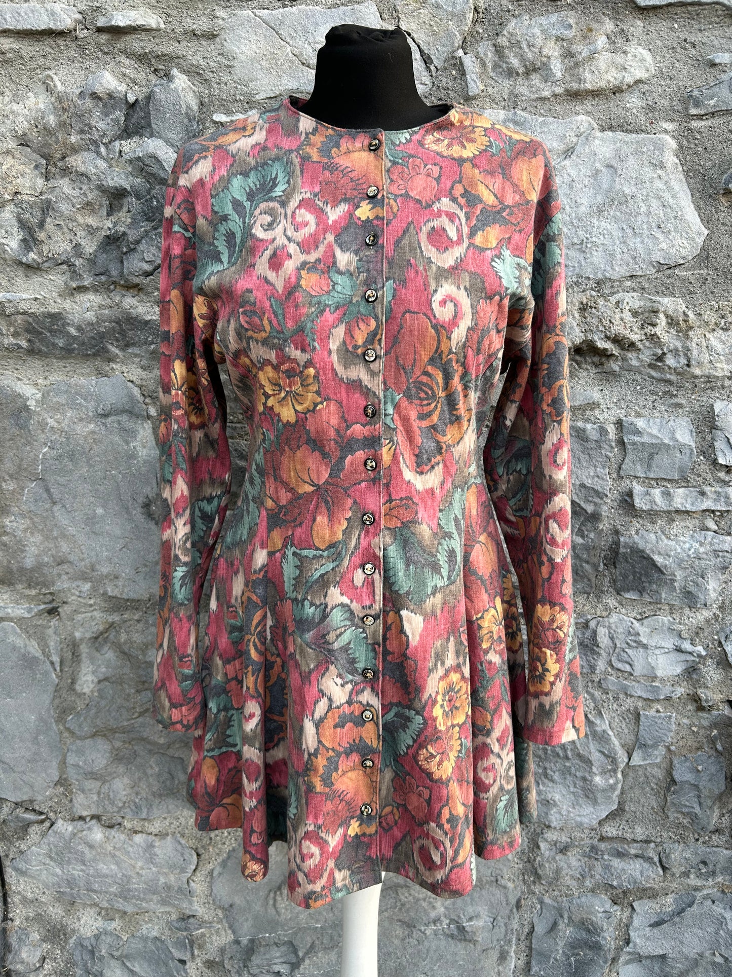 80s floral abstract button up dress uk 10-12