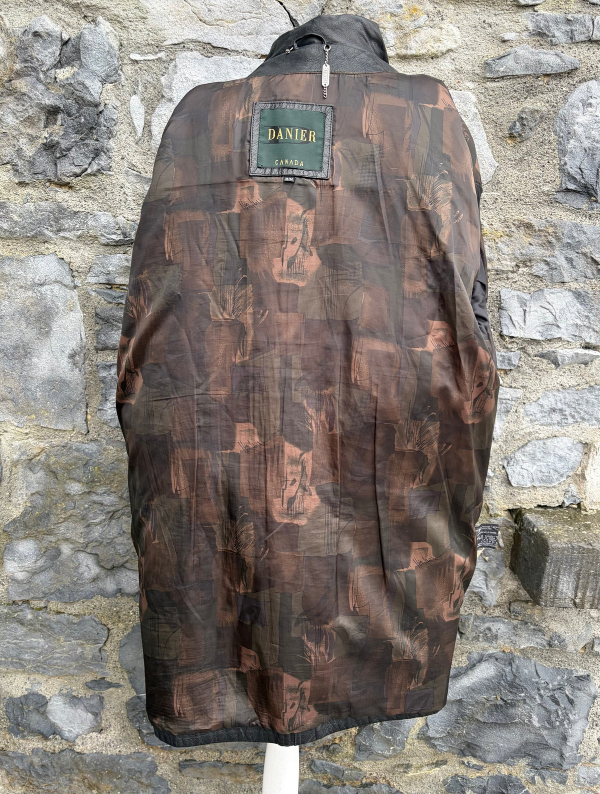 90s black leather long jacket Large