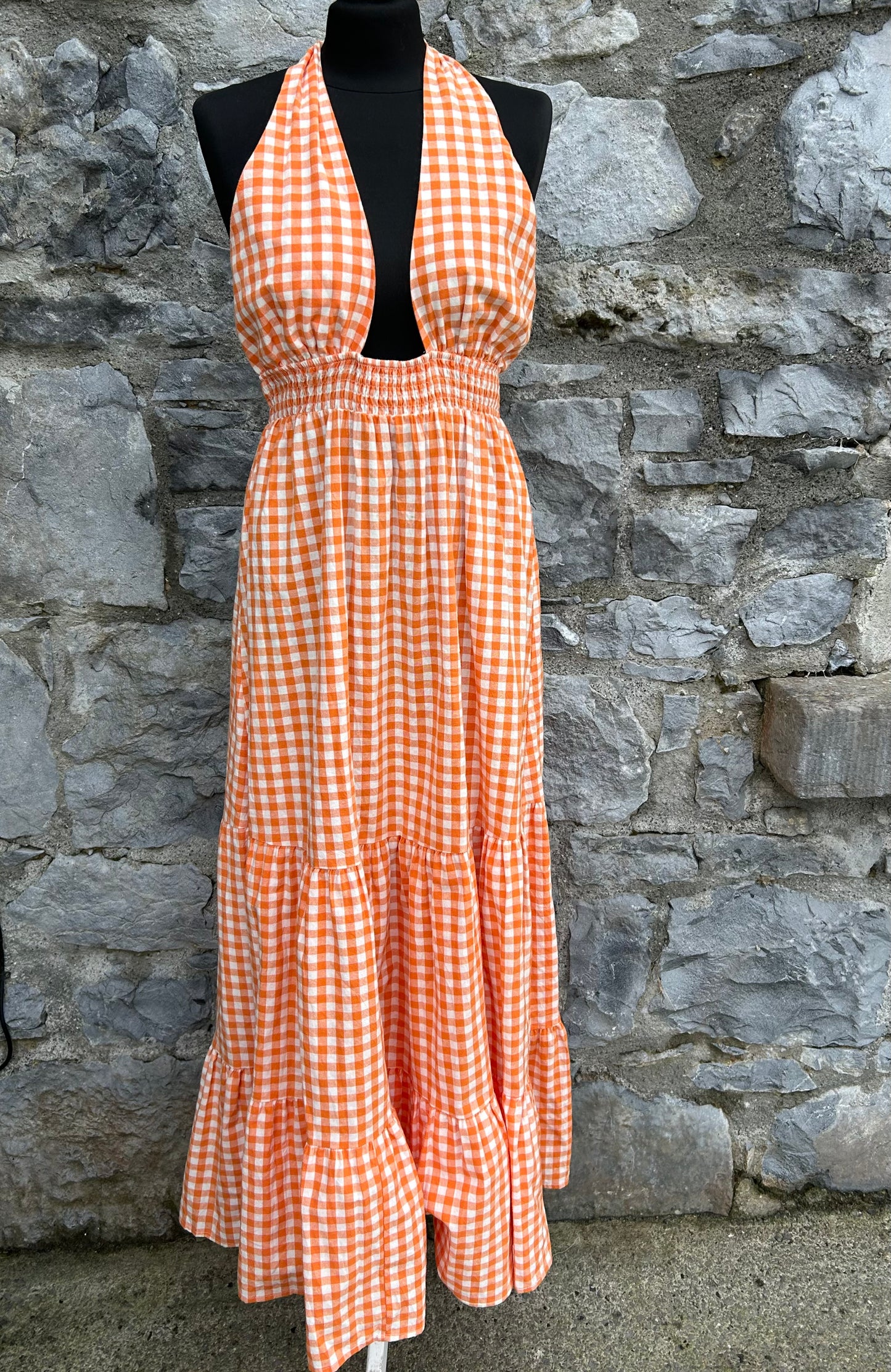 Orange check maxi dress uk 10-12
